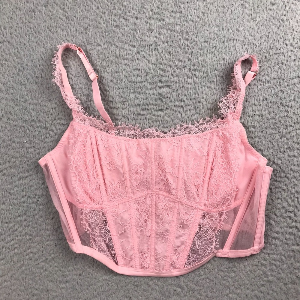 Victorias Secret Dream Angels Unlined Floral Lace-Up Corset Top XL Pink NEW NWT